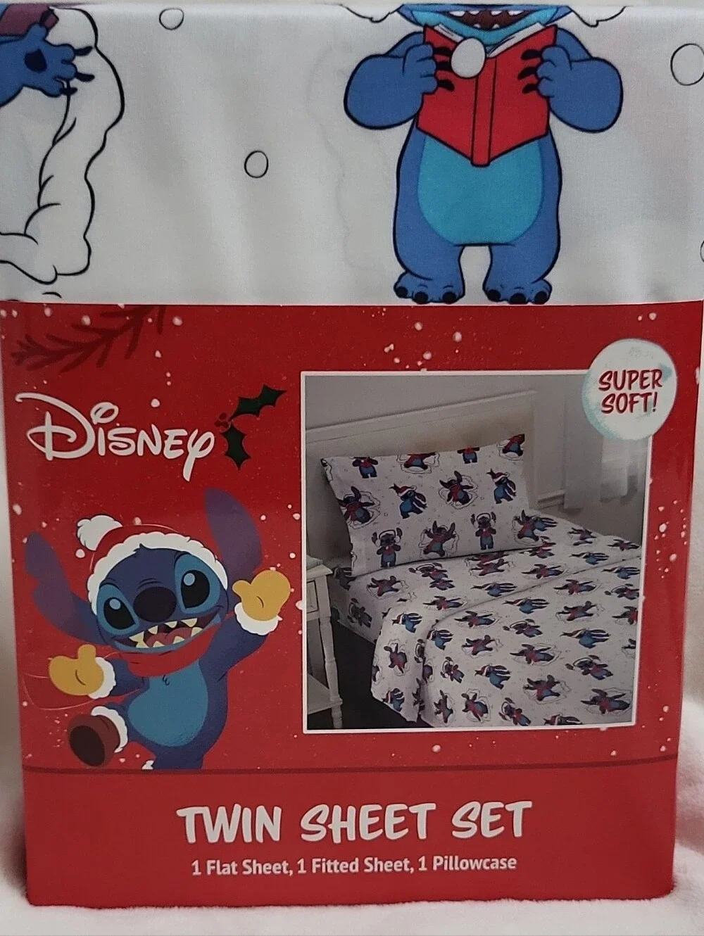 Disney Stitch Twin Sheet Set Holiday 3 Piece Set Christmas Sheets New